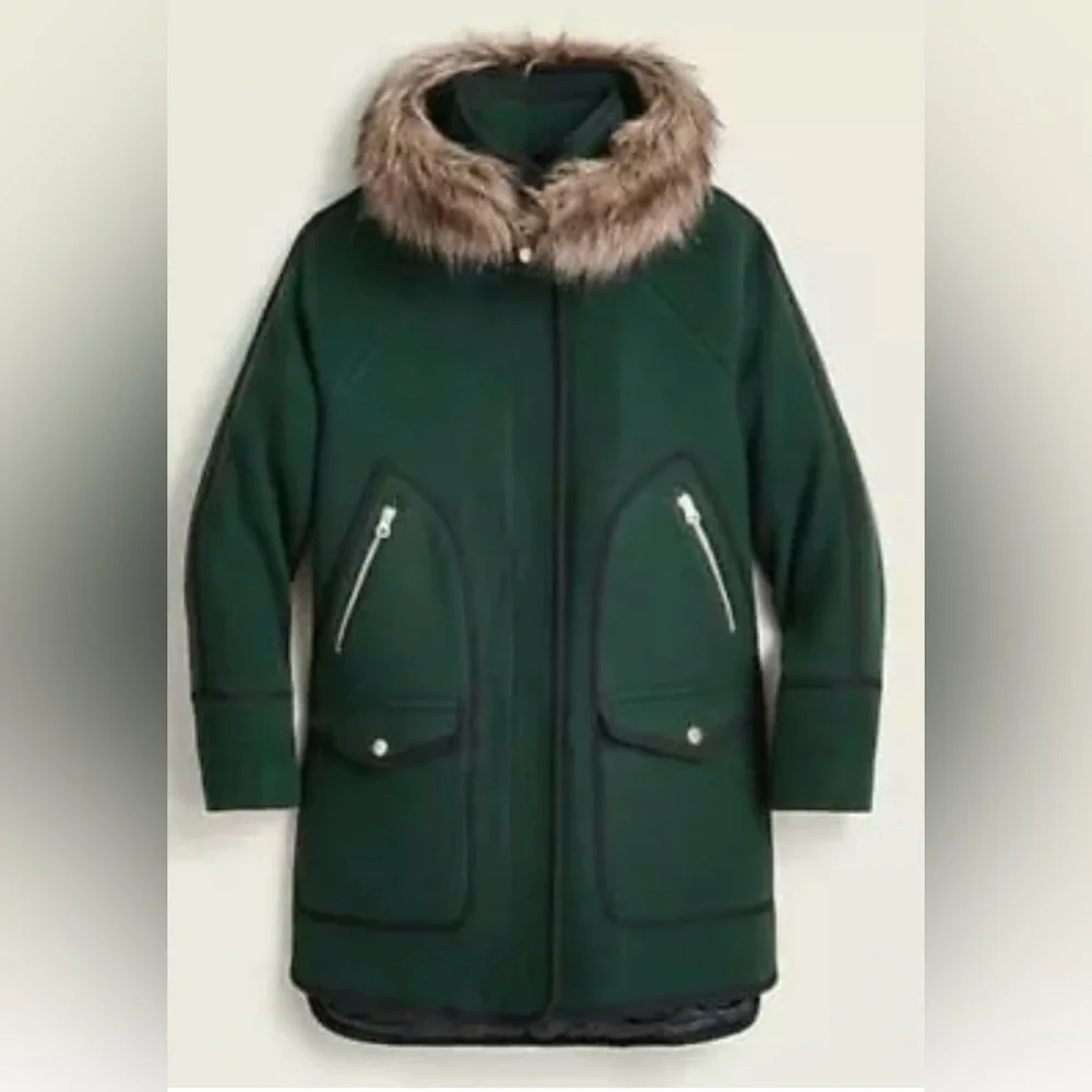 J Crew Summit Parka in Italian Stadium Cloth Wool Dark Forest. Size 00 - Picture 5 of 13